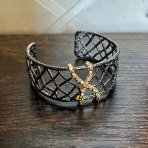 VINTAGE Alexis Bittar Pave Crystal Accents Woven X Cuff Bracelet